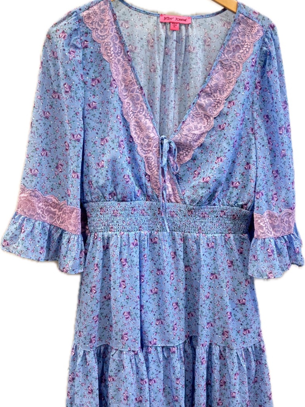 Betsey Johnson Light Blue Floral Maxi Dress with Lavender Accents